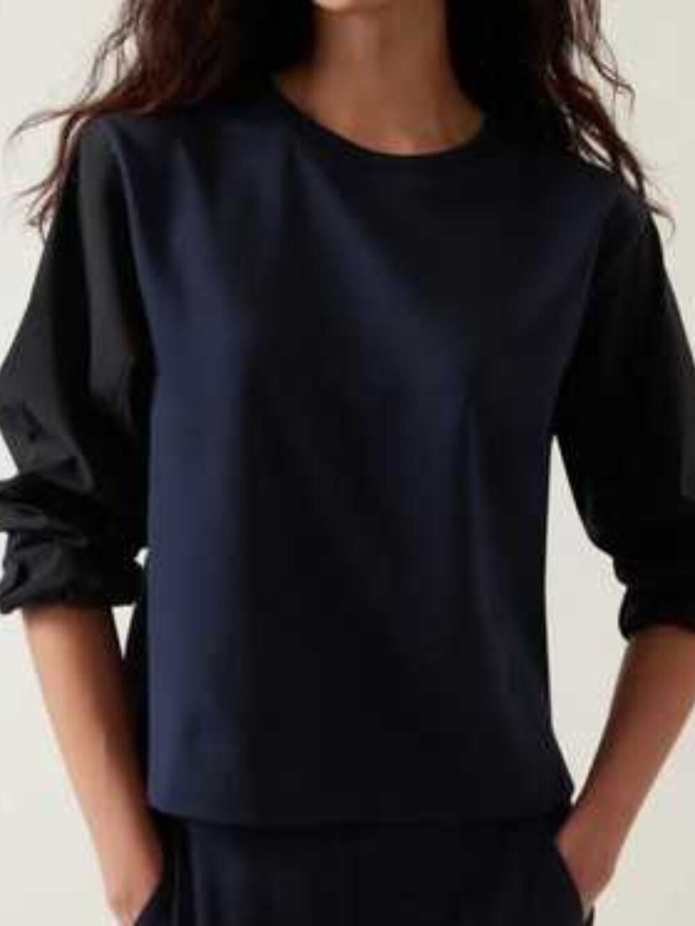Womens Athleta Harlow Hybrid Top Plus Size 3X Top Blue Black Long Sleeve